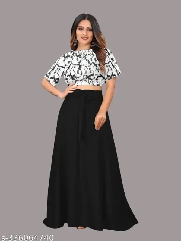 Name : Classy Ravishing Women Top & Bottom Sets  Top Fabric : Crepe  Bottom Fabric : Crepe  Sleeve Length : Short Sleeves - S (Top Bust Size : 36 in, Top Length Size: 16 in, Bottom Waist Size: 28 in, Bottom Length Size: 39 in)  M (Top Bust Size : 38 in, Top Length Size: 16 in, Bottom Waist Size: 30 in, Bottom Length Size: 39 in)  L (Top Bust Size : 40 in, Top Length Size: 16 in, Bottom Waist Size: 32 in, Bottom Length Size: 39 in)  XL (Top Bust Size : 42 in, Top Length Size: 16 in, Bottom Waist Size: 34 in,
