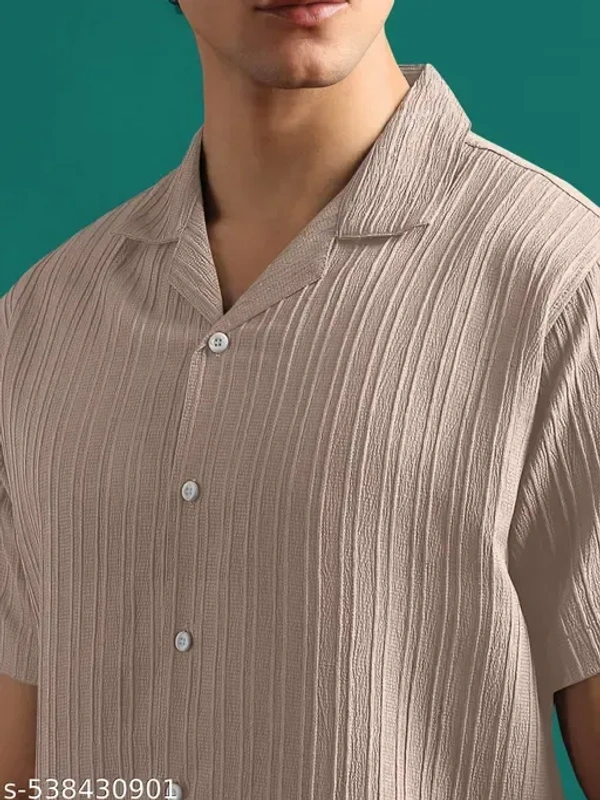 Name : Fancy Elegant Men Shirts Fabric : Popcorn  Sleeve Length : Short Sleeves  Pattern : Self-Design - S (Chest Size : 37 in, Length Size: 27 in)  M (Chest Size : 39 in, Length Size: 27.5 in)  L (Chest Size : 41 in, Length Size: 28 in)  XL (Chest Size : 43 in, Length Size: 29 in)  XXL (Chest Size : 45 in, Length Size: 30 in), Beauty Bush