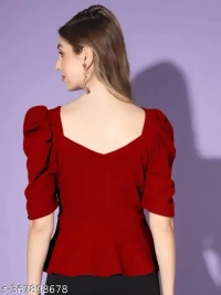 Name : Top | Women Tops | Top For Women | Casual Top | Girls Top | Stylish Top | New Collection in Top  Fabric : Polyester  Sleeve Length : Short Sleeves  Pattern : Solid - S (Bust Size : 32 in, Length Size: 20 in)  M (Bust Size : 34 in, Length Size: 20 in)  L (Bust Size : 36 in, Length Size: 21 in)  XL (Bust Size : 38 in, Length Size: 21 in), Red
