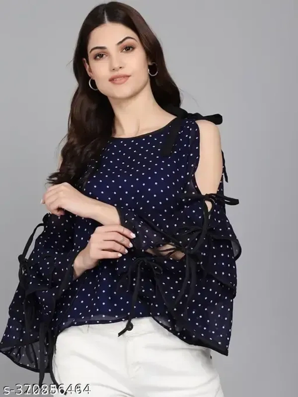 Name : STYLE SNP2 Blue Dot Top  Fabric : Georgette  Sleeve Length : Three-Quarter Sleeves  Pattern : Printed - S, L, XL, Downriver