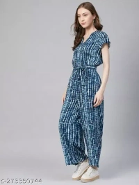 Name : Women Blue Self Design Tie-Dye Printed Rayon Jumpsuit One-Piece Dress | Trendy and Comfortable Outfit for the Party, Office or Causal Wear  Fabric : Rayon  Sleeve Length : Short Sleeves  Pattern : Printed - S (Bust Size : 36 in, Length Size: 50 in, Waist Size: 34 in)  L (Bust Size : 40 in, Length Size: 50 in, Waist Size: 38 in)  XL (Bust Size : 42 in, Length Size: 50 in, Waist Size: 40 in)  XXL (Bust Size : 44 in, Length Size: 50 in, Waist Size: 42 in), Mariner
