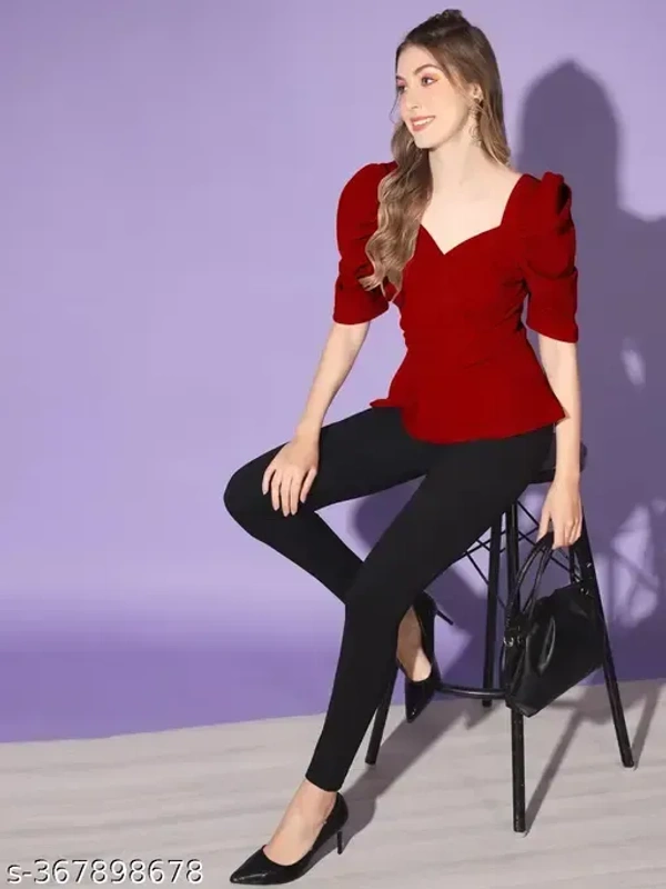 Name : Top | Women Tops | Top For Women | Casual Top | Girls Top | Stylish Top | New Collection in Top  Fabric : Polyester  Sleeve Length : Short Sleeves  Pattern : Solid - S (Bust Size : 32 in, Length Size: 20 in)  M (Bust Size : 34 in, Length Size: 20 in)  L (Bust Size : 36 in, Length Size: 21 in)  XL (Bust Size : 38 in, Length Size: 21 in), Red