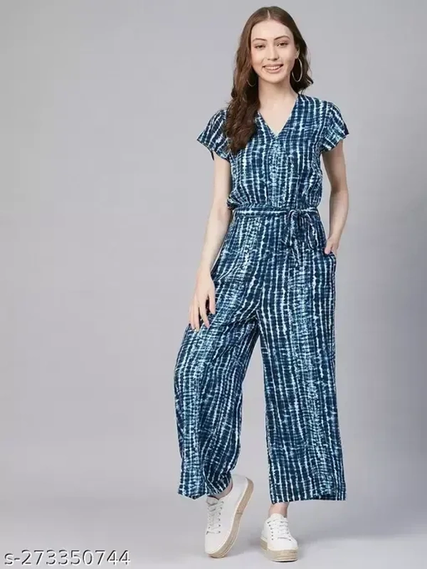 Name : Women Blue Self Design Tie-Dye Printed Rayon Jumpsuit One-Piece Dress | Trendy and Comfortable Outfit for the Party, Office or Causal Wear  Fabric : Rayon  Sleeve Length : Short Sleeves  Pattern : Printed - S (Bust Size : 36 in, Length Size: 50 in, Waist Size: 34 in)  L (Bust Size : 40 in, Length Size: 50 in, Waist Size: 38 in)  XL (Bust Size : 42 in, Length Size: 50 in, Waist Size: 40 in)  XXL (Bust Size : 44 in, Length Size: 50 in, Waist Size: 42 in), Mariner