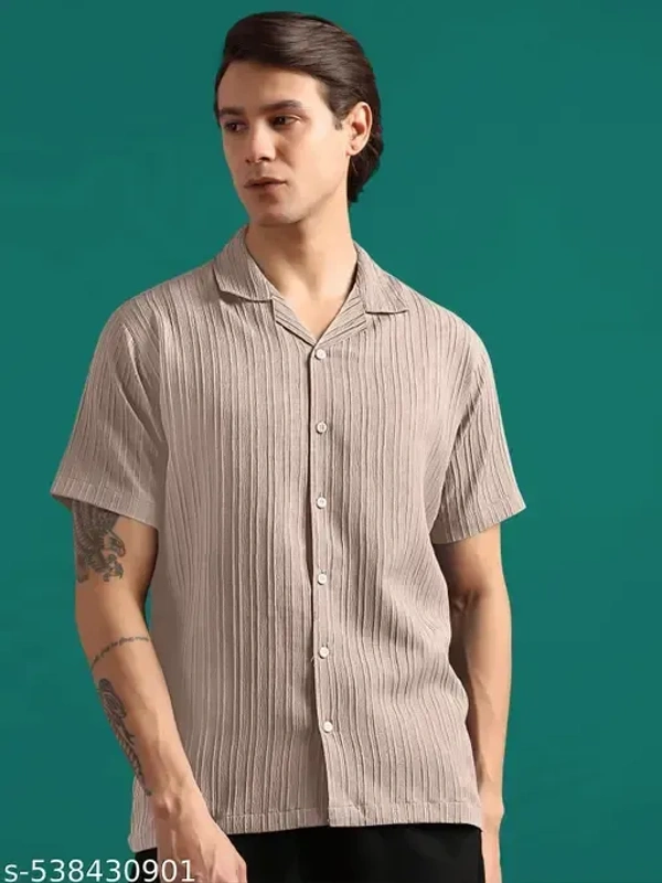 Name : Fancy Elegant Men Shirts Fabric : Popcorn  Sleeve Length : Short Sleeves  Pattern : Self-Design - S (Chest Size : 37 in, Length Size: 27 in)  M (Chest Size : 39 in, Length Size: 27.5 in)  L (Chest Size : 41 in, Length Size: 28 in)  XL (Chest Size : 43 in, Length Size: 29 in)  XXL (Chest Size : 45 in, Length Size: 30 in), Beauty Bush