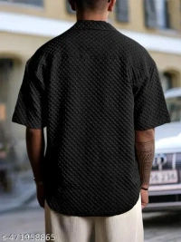 Name : Premium Popcron Shirt For Men  Fabric : Popcorn  Sleeve Length : Short Sleeves  Pattern : Self-Design - M (Chest Size : 40 in, Length Size: 28 in)  L (Chest Size : 42 in, Length Size: 28.5 in)  XL (Chest Size : 44 in, Length Size: 29 in)  XXL (Chest Size : 46 in, Length Size: 30.5 in), Black