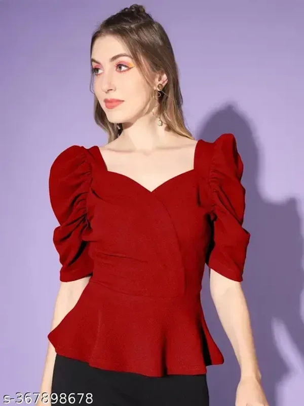 Name : Top | Women Tops | Top For Women | Casual Top | Girls Top | Stylish Top | New Collection in Top  Fabric : Polyester  Sleeve Length : Short Sleeves  Pattern : Solid - S (Bust Size : 32 in, Length Size: 20 in)  M (Bust Size : 34 in, Length Size: 20 in)  L (Bust Size : 36 in, Length Size: 21 in)  XL (Bust Size : 38 in, Length Size: 21 in), Red