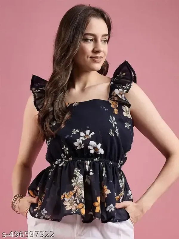 Name : Femvy designer polyster top for women  Fabric : Polyester  Sleeve Length : Short Sleeves  Pattern : Printed - XS (Bust Size : 34 in, Length Size: 26 in), Deep Cove