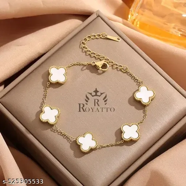 Name : Flower Bracelet - Two Side Wear Premium Quality New Trend004  Base Metal : Stainless Steel  Plating : Gold Plated  Stone Type : No Stone  Sizing : Adjustable  Type : Link - FREE SIZE, WHITE