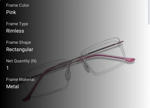 Rimless frame - 52.mm, pink, 0.00 and -2.00 sph -0.00and-1.00 cyl