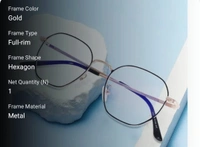 Hexagon gold full rim metal frame - 52.mm, gold, 0.00 and -+2.00 SPH CYL