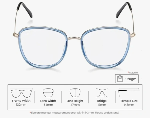 Oval frame - 50.MM, Humming Bird, 0.00 AND -4.00 SPH -0.00 AND-2.00 CYL BLUE CAT LENS