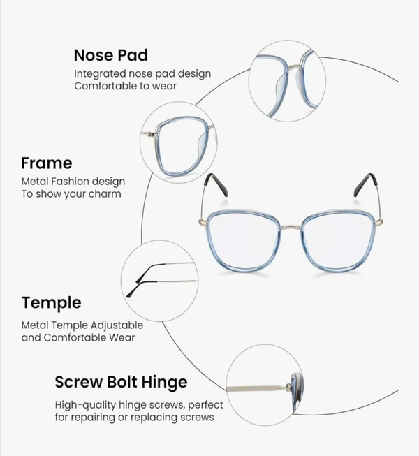 Oval frame - 50.MM, Humming Bird, 0.00 AND -4.00 SPH -0.00 AND-2.00 CYL BLUE CAT LENS