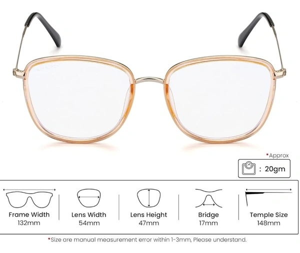 Oval frame - 50.mm, golden, 0.00 and -4.00 SPH 0.00and -2.00CYL BLUE CAT LENS