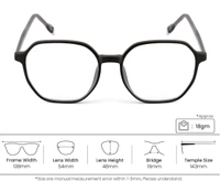 Hexagonal frame - 54.mm, Black, 0.00 and-6.00 sph blue cat lens