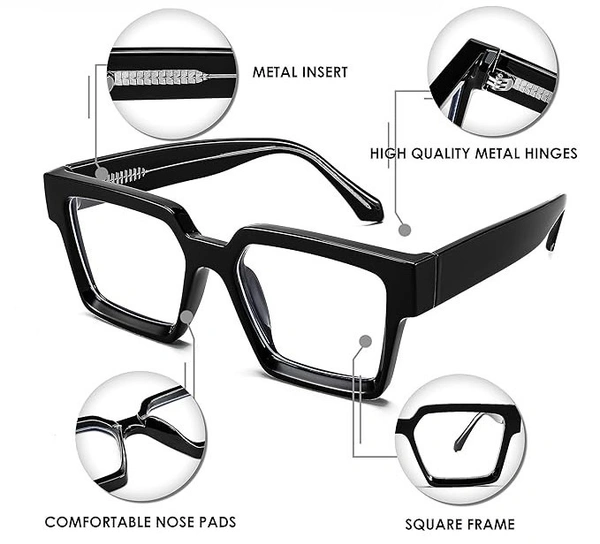 SQUARE FRAME - 52.MM, Black, 6 MOMTH, 0.00 AND -4.00 SPH BLUE CAT LENS