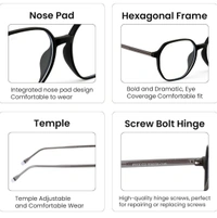 Hexagonal frame - 54.mm, Black, 0.00 and-6.00 sph blue cat lens