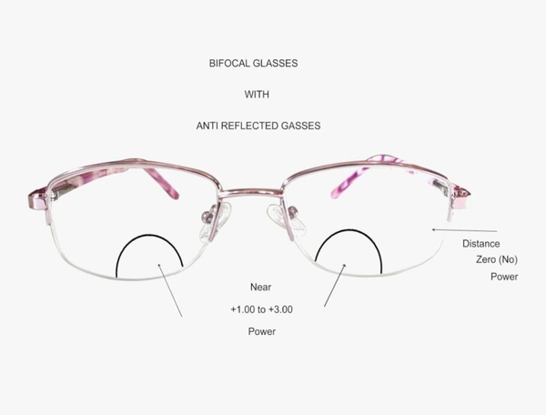 Pink half rim frame - 50.mm, pink, +1.00 and +3.00 blue cat lens