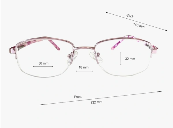 Pink half rim frame - 50.mm, pink, +1.00 and +3.00 blue cat lens