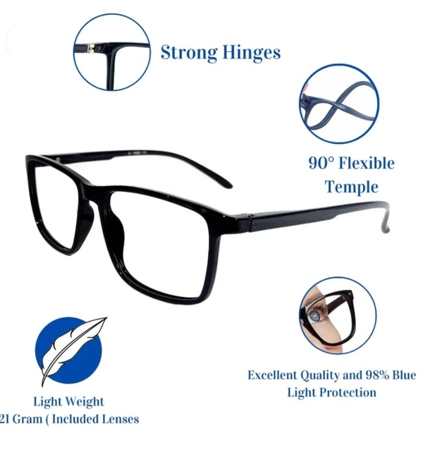 square frame fidre - 52.MM, Black, 0.00 AND -6.00 SPH AND 0.00AND _+2.00SPH