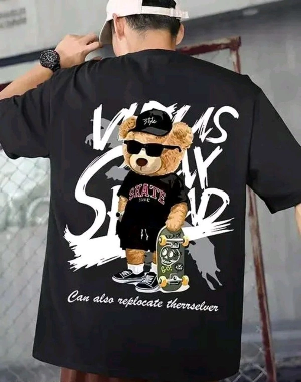 Cotton king Printed Men's Black Oversized T-Shirts , Unisex 