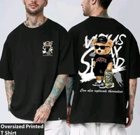 Cotton king Printed Men's Black Oversized T-Shirts , Unisex  - Black, Xs