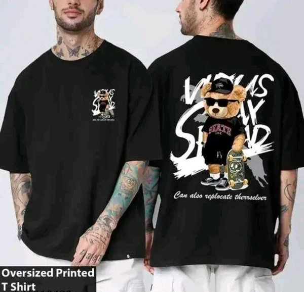 Cotton king Printed Men's Black Oversized T-Shirts , Unisex  - Black, Xs
