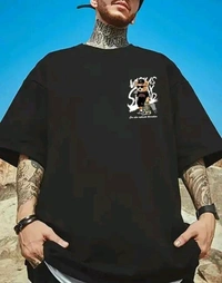 Cotton king Printed Men's Black Oversized T-Shirts , Unisex  - Black, Xs