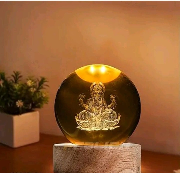Ganpati Bappa 3-D Crystal Ball Lamp , With High Quality Lights 