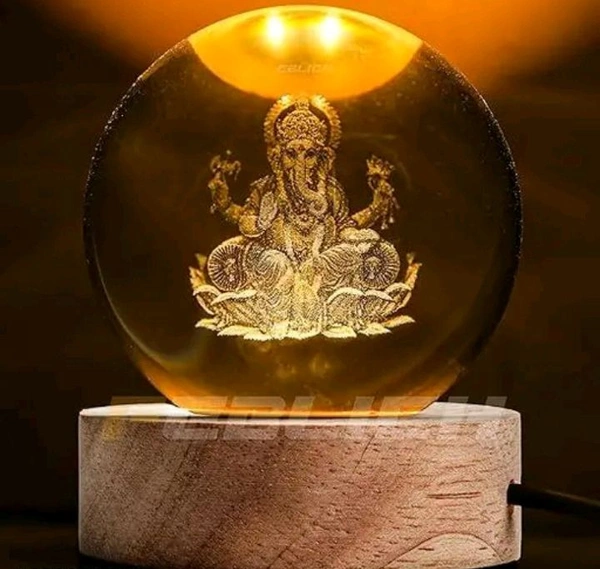 Ganpati Bappa 3-D Crystal Ball Lamp , With High Quality Lights 