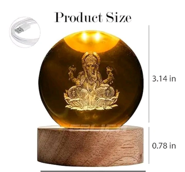 Ganpati Bappa 3-D Crystal Ball Lamp , With High Quality Lights 