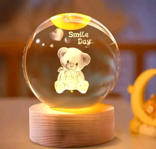 3-D Crystal Ball Lamp With Teddy Bear Inside . With Premium Lights 