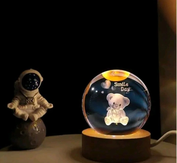 3-D Crystal Ball Lamp With Teddy Bear Inside . With Premium Lights 