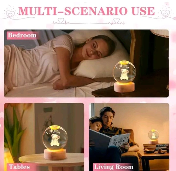 3-D Crystal Ball Lamp With Teddy Bear Inside . With Premium Lights 