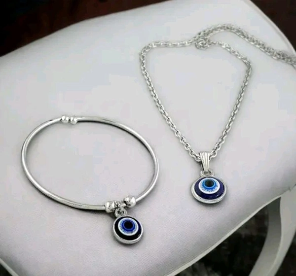 Silver Evil Eye Pendant and Bracelet Combo For Girls and Womens