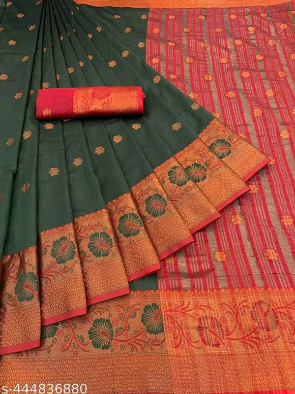 Kanjeevaram Silk Saree, Seperate Blouse - Green, Free Size