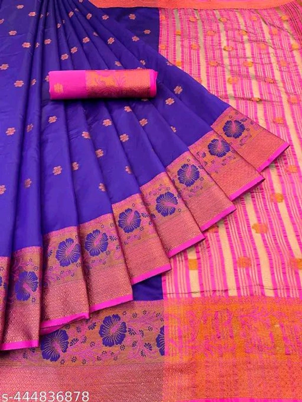 Kanjeevaram Silk Saree, Seperate Blouse - Dark Blue, Free Size