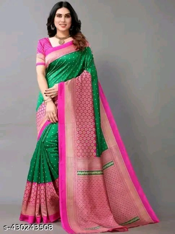 Green and Pink Printed Saree - Japanese Laurel, Free Size