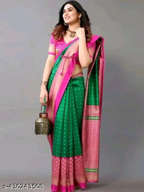 Green and Pink Printed Saree - Japanese Laurel, Free Size