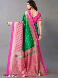 Green and Pink Printed Saree - Japanese Laurel, Free Size