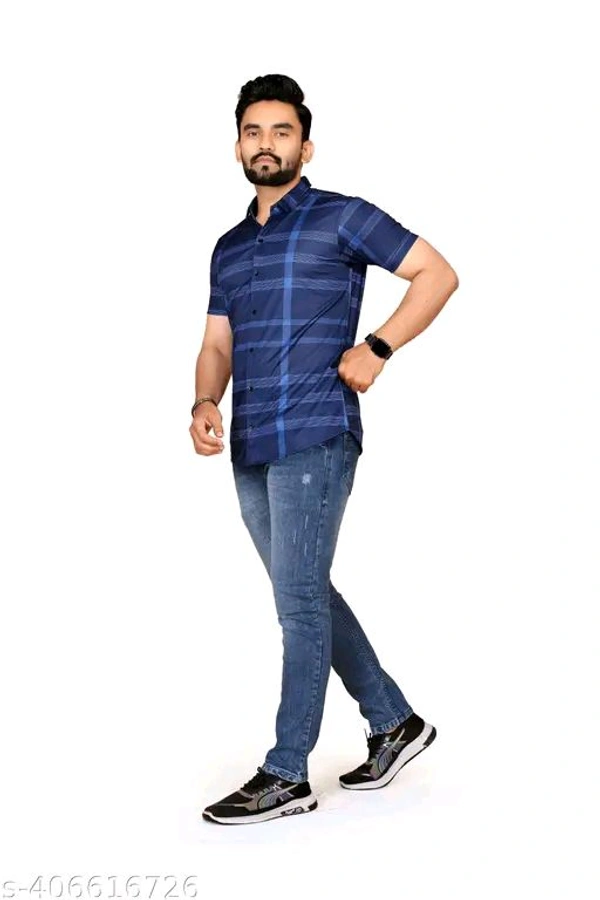 Men Cheked - Navy Blue, S