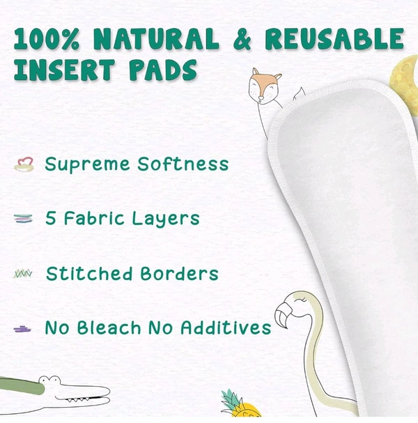 PAW PAW Reusable Insert Pads for Cloth Diaper 0-2 Years | Pack of 8 Wet Free & Washable Soaker/Insert for paw paw Cloth Diaper for Babies | For Small, Medium & Large Size Diapers (Standard) - L