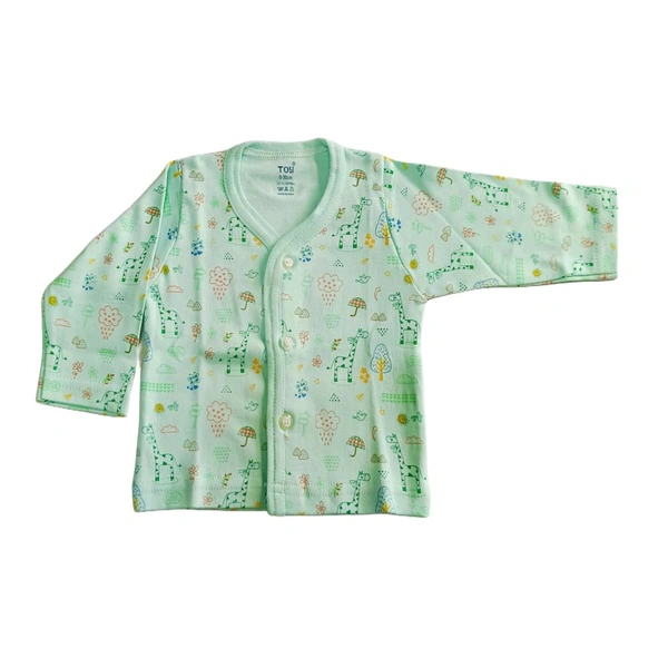 Toy New Born Baby Singal Top With Front Open  - Green Printed