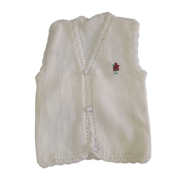 White Woolen Thermal Cut Sleeves Vest - 0 ( 0 - 6 Month )