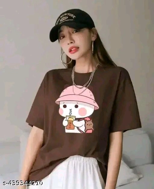 Trendy Black Oversized Cartoon Print T-Shirt for Women – Cute Bubble Tea Design - Black, XL