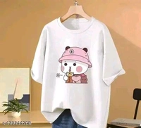 Trendy Black Oversized Cartoon Print T-Shirt for Women – Cute Bubble Tea Design - Black, XL