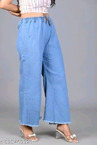 High-Rise Wide-Leg Frayed Hem Denim Jeans for Women – Stylish & Comfortable Casual Wear - 40