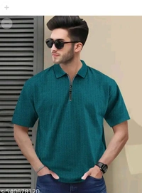 Men's Stylish Half Sleeve Zipper Polo T-Shirt – Black Textured Design - beige, L
