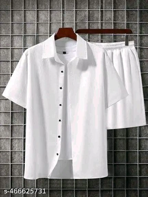 🔥Summer's Hottest Combo is Here!🔥 Stylish Shirt & Shorts Set in White, Sky Blue, Dark Blue & Black – Limited Stock! - White, S
