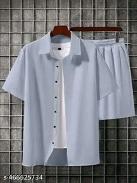 🔥Summer's Hottest Combo is Here!🔥 Stylish Shirt & Shorts Set in White, Sky Blue, Dark Blue & Black – Limited Stock! - White, S