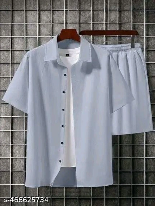 🔥Summer's Hottest Combo is Here!🔥 Stylish Shirt & Shorts Set in White, Sky Blue, Dark Blue & Black – Limited Stock! - White, S